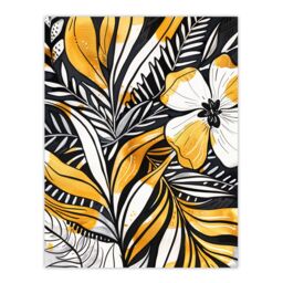"Artery8 Plant Lover Fern Flower Bloom Black Gold White Wall Art Print in Yellow - Size: W12"" x H16""" - thumbnail 1