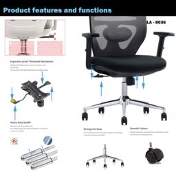 JFY Space-Saving Ergonomic Reclining Office Chair with Flip-Up Armrests in Black - thumbnail 5