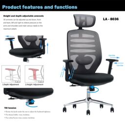 JFY Space-Saving Ergonomic Reclining Office Chair with Flip-Up Armrests in Black - thumbnail 4