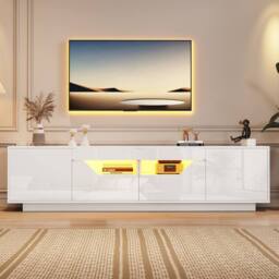Rolipo 180cm White High Gloss LED TV Cabinet for 75 Inch Screens - thumbnail 1