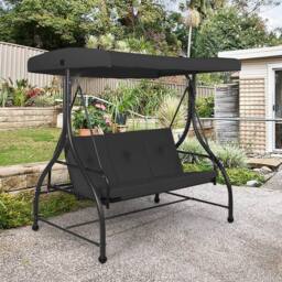 Costway Patio Swing 3-Person Convertible Canopy Swing w/Cushion Seats-Black in Black - thumbnail 5