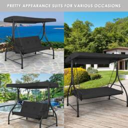 Costway Patio Swing 3-Person Convertible Canopy Swing w/Cushion Seats-Black in Black - thumbnail 3