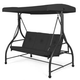 Costway Patio Swing 3-Person Convertible Canopy Swing w/Cushion Seats-Black in Black - thumbnail 1