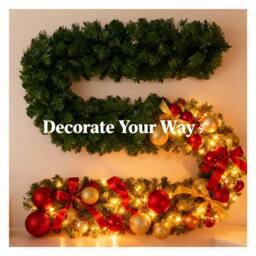 Shatchi 2.7M Alaskan Green Christmas Garland - Thick & Bushy Festive Décor, 2pk - thumbnail 6