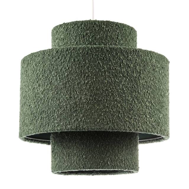 Happy Homewares Modern Tiered Pendant Shade in Luxurious Forest Green Boucle Fabric in Dark Green - image 1