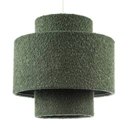 Happy Homewares Modern Tiered Pendant Shade in Luxurious Forest Green Boucle Fabric in Dark Green - thumbnail 1