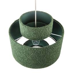 Happy Homewares Modern Tiered Pendant Shade in Luxurious Forest Green Boucle Fabric in Dark Green - thumbnail 3