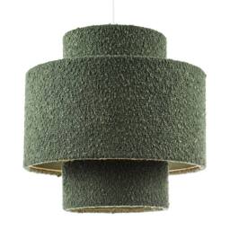Happy Homewares Modern Tiered Pendant Shade in Luxurious Forest Green Boucle Fabric in Dark Green - thumbnail 2