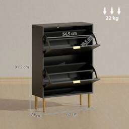 HOMCOM Slim Shoe Storage Cabinet with 2 Flip Drawers for Hallway in Black - thumbnail 3