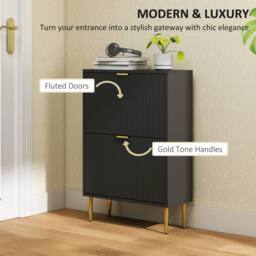 HOMCOM Slim Shoe Storage Cabinet with 2 Flip Drawers for Hallway in Black - thumbnail 4