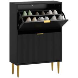 HOMCOM Slim Shoe Storage Cabinet with 2 Flip Drawers for Hallway in Black - thumbnail 2