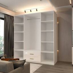MN Furniture Modern High Gloss 4 Door Mirrored Wardrobe with Gold Handles 160cm in White - thumbnail 4