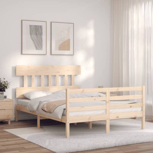 Berkfield Home Beautiful Bed Frame with Headboard 120x200 cm Solid Wood in Natural - Size: Small Double - image 1