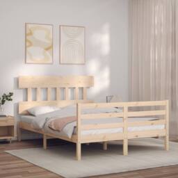 Berkfield Home Beautiful Bed Frame with Headboard 120x200 cm Solid Wood in Natural - Size: Small Double - thumbnail 2