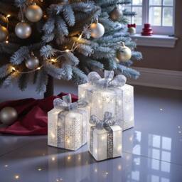 Garden Greatness Set Of 3 LED Wonderland Parcels in White - Size: 1 Pack - thumbnail 1