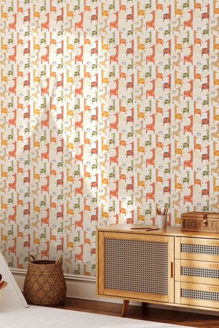 Hoopla Walls Giraffe Friends 10m Matt Wallpaper in Orange - image 1