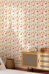 Hoopla Walls Giraffe Friends 10m Matt Wallpaper in Orange - thumbnail 1
