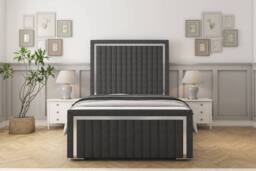 "Sloomy Boston Chrome Dumfries Frame-Mattress - 50"" Upholstered Headboard in Dark Grey - Size: Single" - thumbnail 1
