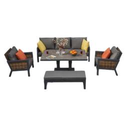 FURNITURE ONE 7 Seater Aluminium Rattan Patio Sofa Set with Rising Table in Grey - thumbnail 4