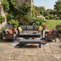 FURNITURE ONE 7 Seater Aluminium Rattan Patio Sofa Set with Rising Table in Grey - thumbnail 2