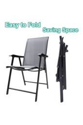H&O Direct Cast Aluminum Round Outdoor Garden Dining Table with 2 Folding Chairs in Black - thumbnail 4