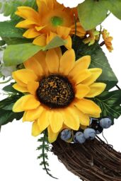 Living and Home D40cm Artificial Sunflower Wreath Round Hanging Decoration in Yellow - thumbnail 4