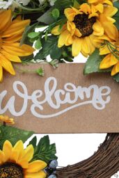 Living and Home D40cm Artificial Sunflower Wreath Round Hanging Decoration in Yellow - thumbnail 5