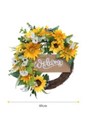 Living and Home D40cm Artificial Sunflower Wreath Round Hanging Decoration in Yellow - thumbnail 6