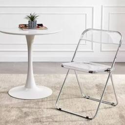 Ventryn Transparent Acrylic Folding Chair No Cushion Stool in White - thumbnail 3