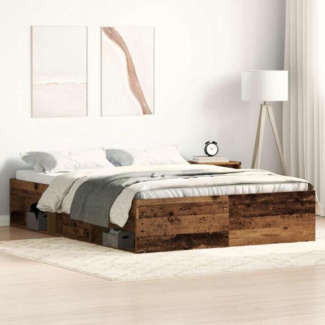 Berkfield Home Bed Frame without Mattress Old Wood 135x190 cm Engineered Wood in Brown - image 1