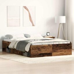 Berkfield Home Bed Frame without Mattress Old Wood 135x190 cm Engineered Wood in Brown - thumbnail 1