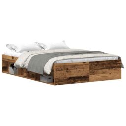 Berkfield Home Bed Frame without Mattress Old Wood 135x190 cm Engineered Wood in Brown - thumbnail 2