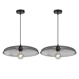First Choice Lighting Set of 2 Cassidy - Large Black Mesh Ceiling Pendant Lights - thumbnail 1