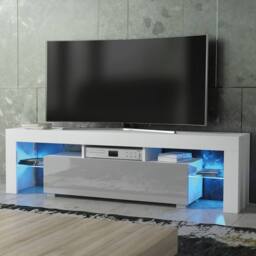 Mex Furniture LTD TV Unit Aria 160cm - White & Grey Gloss Doors & LED Lights - thumbnail 1
