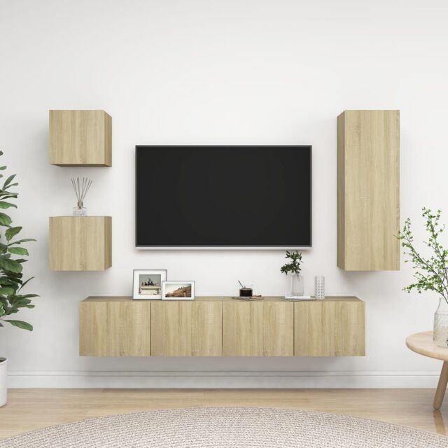 Berkfield Home 5 Piece TV Cabinet Sets Sonoma Oak Engineered Wood in Brown - image 1