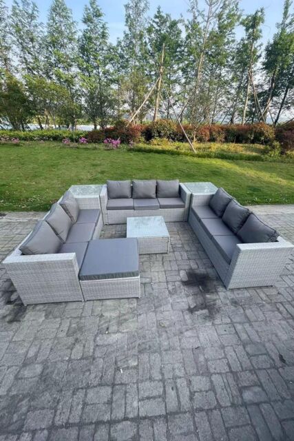 Fimous 10 Seater Wicker Light Grey Lounge Rattan Sofa Set Outdoor Garden Furniture - image 1