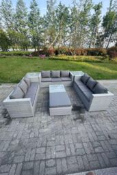 Fimous 10 Seater Wicker Light Grey Lounge Rattan Sofa Set Outdoor Garden Furniture - thumbnail 2