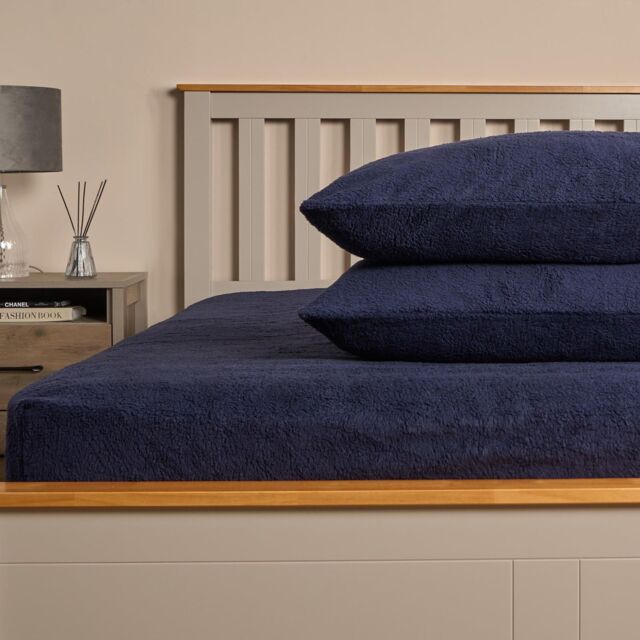 OHS 2 Pack Thermal Teddy Fleece Pillowcase Cover in Dark Navy - Size: Standard Pillow Case - image 1