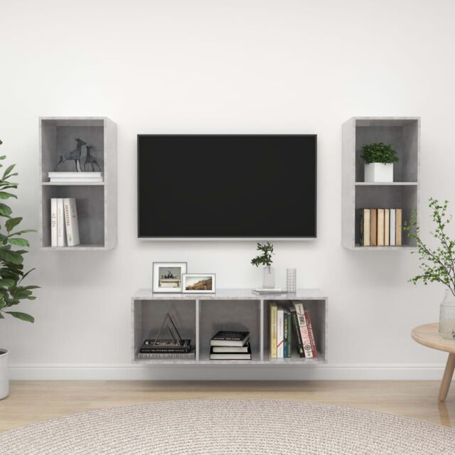 Berkfield Home 3 Piece TV Cabinet Set Concrete Grey Engineered Wood - image 1