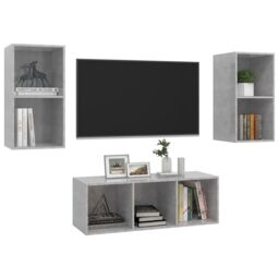 Berkfield Home 3 Piece TV Cabinet Set Concrete Grey Engineered Wood - thumbnail 3