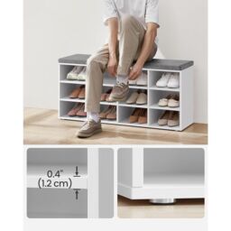 VASAGLE 12 Compartment Shoe Storage Bench Adjustable Shelves Padded Seat in White - thumbnail 4