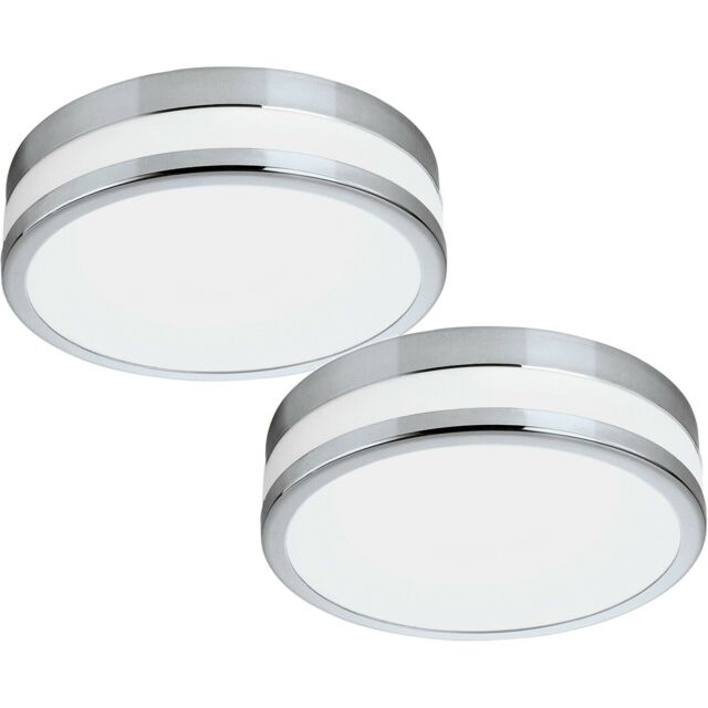 Loops 2 PACK Wall Flush Ceiling Light Chrome White Painted Satin Glass Shade LED 11W - image 1
