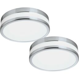 Loops 2 PACK Wall Flush Ceiling Light Chrome White Painted Satin Glass Shade LED 11W - thumbnail 1