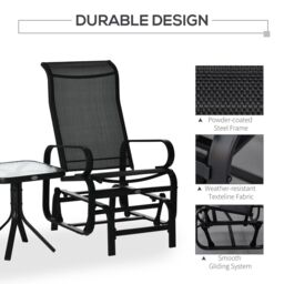 OUTSUNNY 3 Pcs Rocking Chair Gliding Chair Set w/ Table for Patio Garden in Black - thumbnail 5