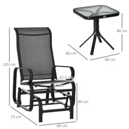 OUTSUNNY 3 Pcs Rocking Chair Gliding Chair Set w/ Table for Patio Garden in Black - thumbnail 3