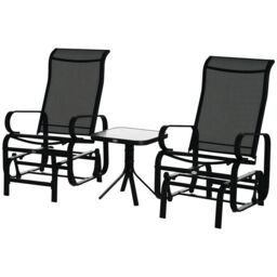 OUTSUNNY 3 Pcs Rocking Chair Gliding Chair Set w/ Table for Patio Garden in Black - thumbnail 2