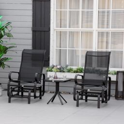OUTSUNNY 3 Pcs Rocking Chair Gliding Chair Set w/ Table for Patio Garden in Black - thumbnail 1