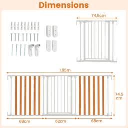 CASART 195CM Extra Wide Baby Gate 3-Panel Metal Pet Gate w/ Dual-Lock System - thumbnail 7