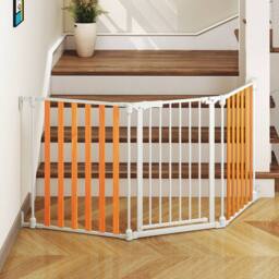CASART 195CM Extra Wide Baby Gate 3-Panel Metal Pet Gate w/ Dual-Lock System
