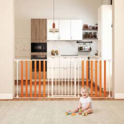 CASART 195CM Extra Wide Baby Gate 3-Panel Metal Pet Gate w/ Dual-Lock System - thumbnail 2